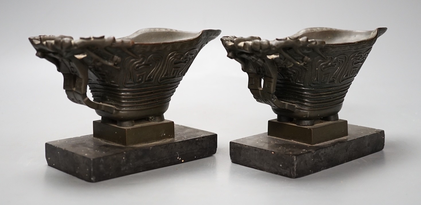 A pair of 19th century French bronze models of Chinese libation cups - 10cm tall